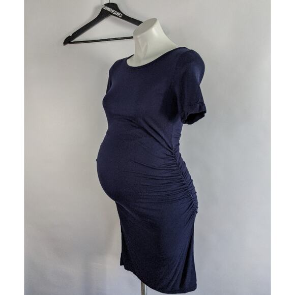 Shein Maternity Navy Blue Short Sleeve Bodycon  Midi Tee Shirt Dress Sz Small - Picture 1 of 5